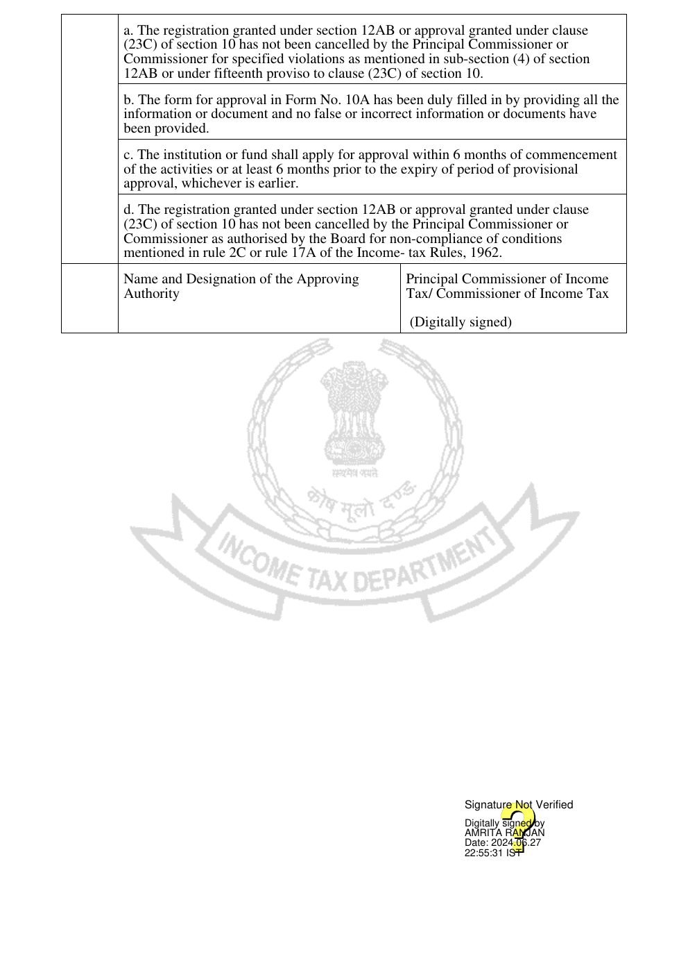 Form 10AC — Provisional 80G Approval — page 2